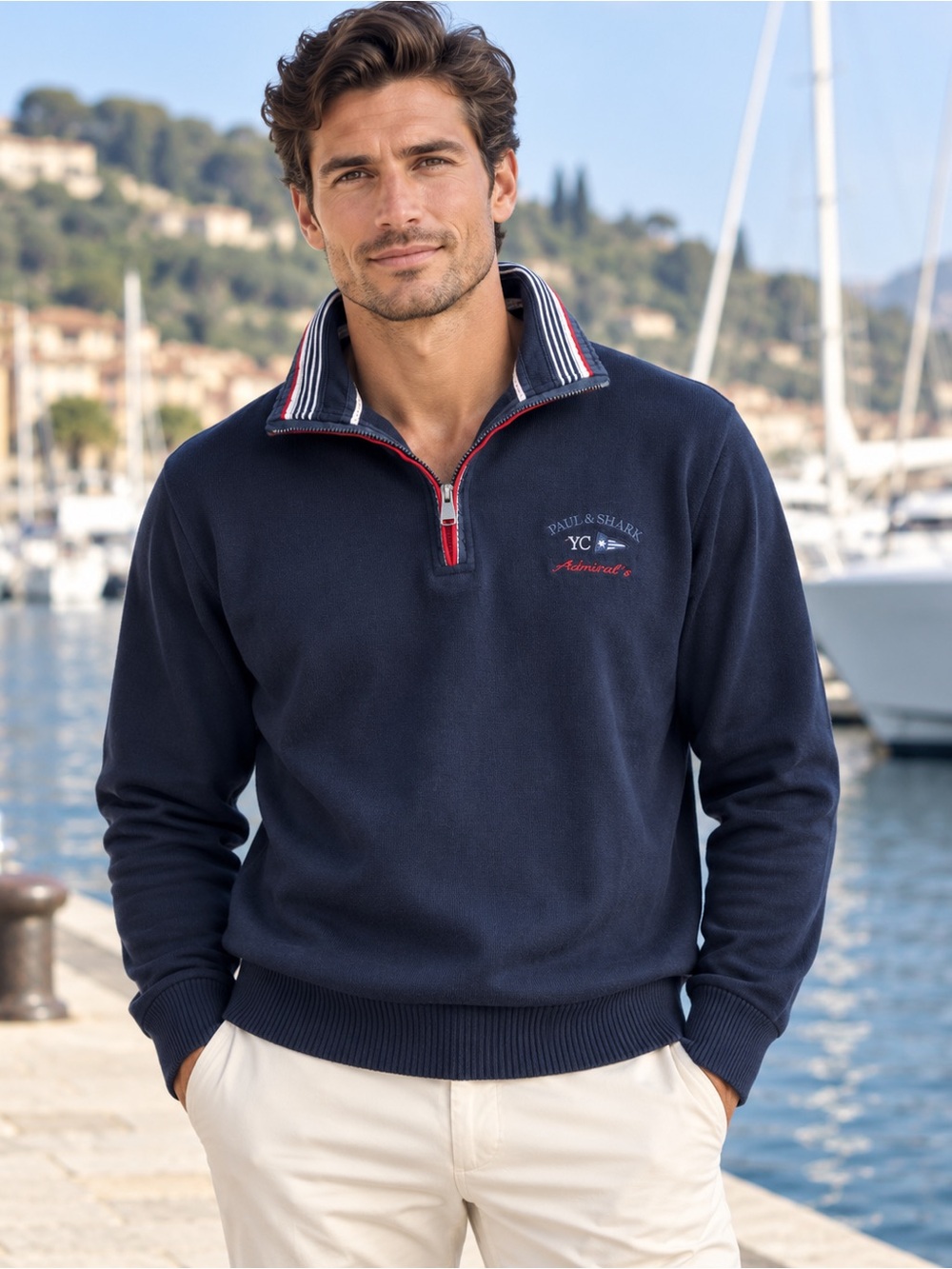 Paul & Shark Yachting Admiral’s Navy Cotton Quarter Zip Sweater Men L